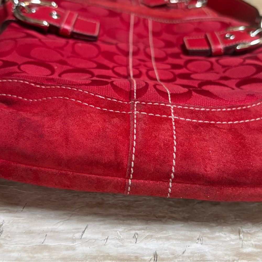 Coach Red Signature Crossbody Bag + Pouch Set Leather Trim - Picture 2 of 10